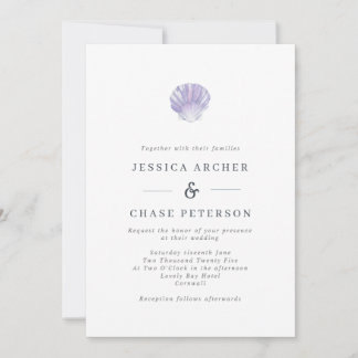 Simple Lilac Seashell Beach Mariage Invitation