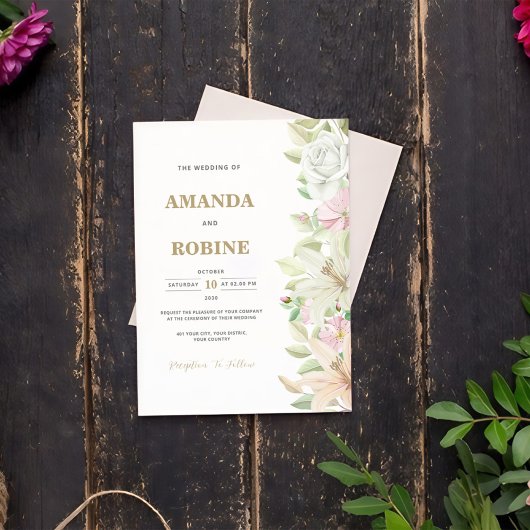 Simple Lily & Rose Élégant Mariage Invitation