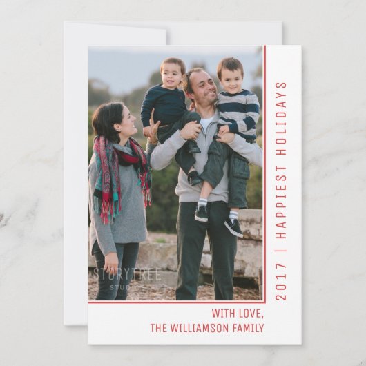 Simple Line Holiday Photo Card | Red Feestdagenkaart (Voorkant)