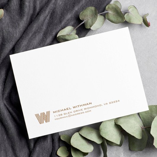 Simple Lines Monogram Initial Name Address Bronze Notitiekaartje