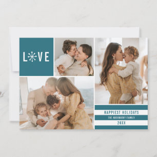 Simple Love 3 Photo Collage Modern Stripes   BLAUW Feestdagenkaart