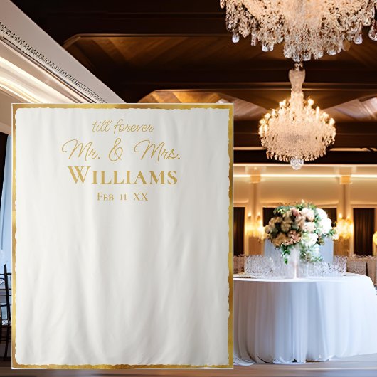 Simple Luxe Gold Edge Mr Mrs Wedding Wall Backdrop Wandkleed