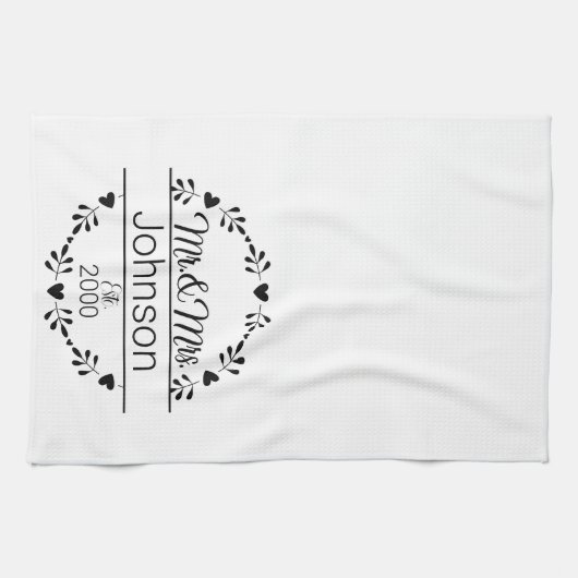 Simple M. Mme Couple Nom Monogram Serviette de cui (Horizontal)