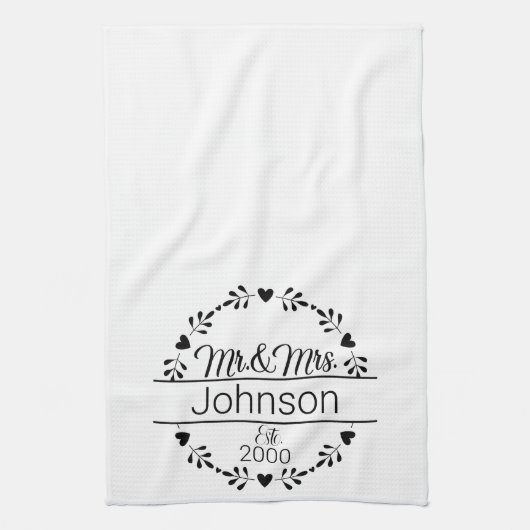 Simple M. Mme Couple Nom Monogram Serviette de cui (Vertical)