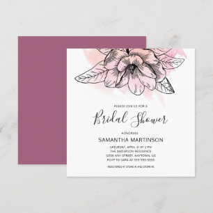 Simple Magnolia Pink Waterverf Square Bridal Show Kaart