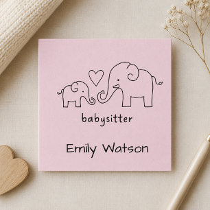 Simple Mama Baby Olifant Hart Babysitter  Vierkante Visitekaartje