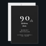 Simple Man's 90th Birthday Party Black Invitation<br><div class="desc">90e anniversaire de l'homme Simple Invitation. Invitation à la fête d'anniversaire. Simple. Noir. Dîner et Boissons.</div>