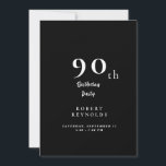 Simple Man's 90th Birthday Party Black Invitation<br><div class="desc">90e anniversaire de l'homme Simple Invitation. Invitation à la fête d'anniversaire. Simple. Noir. Dîner et Boissons.</div>