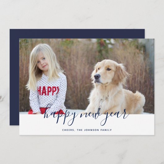 Simple manuscrit Joyeux Carte photo du Nouvel An (Devant / Derrière)