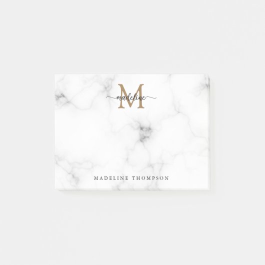 Simple Marble Gold Girly Script Monogram Post-it® Notes (Voorkant)