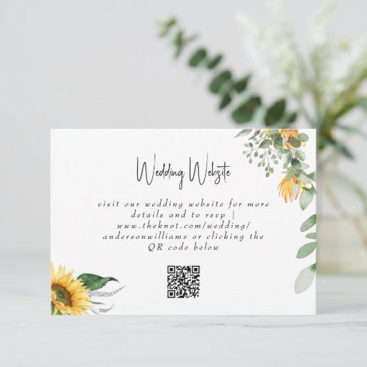Simple Mariage de tournesol QR Code site Web Carte (Debout devant)