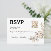 Simple mariage floral RSVP I QR Code carte élégant (Debout devant)