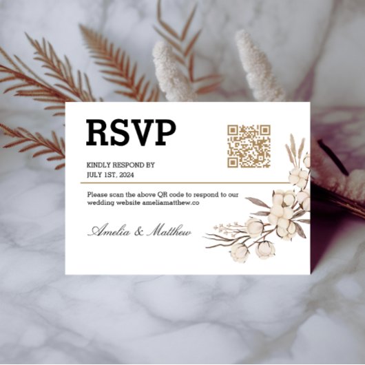 Simple mariage floral RSVP I QR Code carte élégant