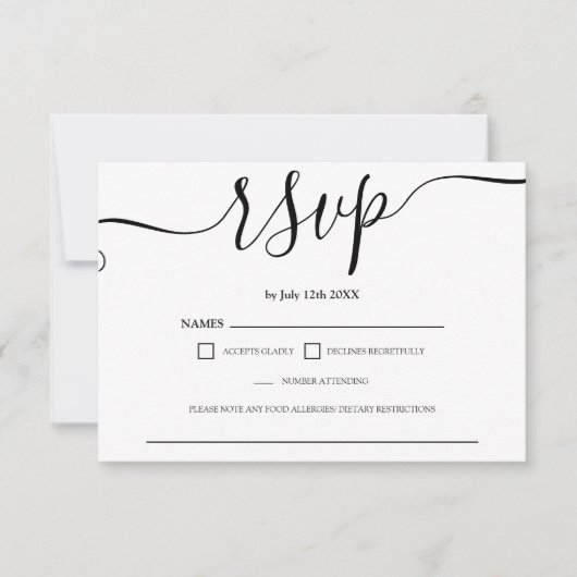 Simple mariage noir blanc rsvp monogramme (Devant)