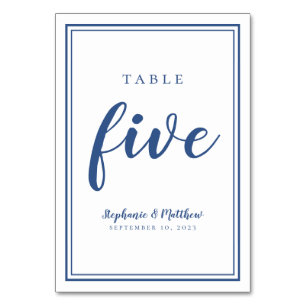 Simple Mariage Numéro de table Cinq Bleu & Blanc