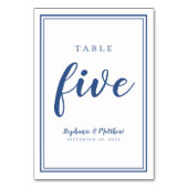 Simple Mariage Numéro de table Cinq Bleu & Blanc (Dos)