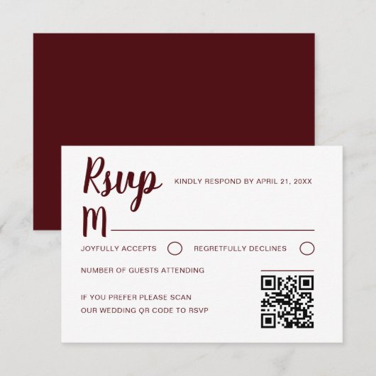 Simple Mariage RSVP Bourgogne (Devant / Derrière)
