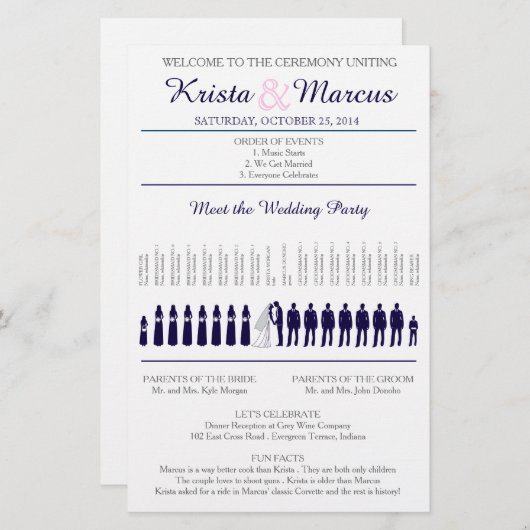 Simple Marine et Blush Wedding Programme Silhouett (Devant / Derrière)