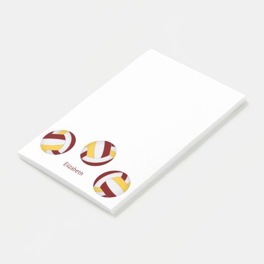 Simple Maroon Gold Volleyballs Een Speler Naam Post-it® Notes (Schuin)