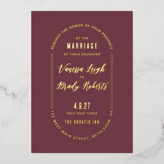 Simple Maroon Minimalist Wedding Invitation Folie Uitnodiging (Voorkant)