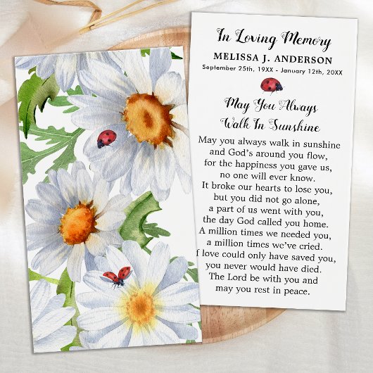 Simple Memorial Floral Daisy Funeral Prayer Kaart