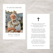 Simple Memorial Funeral Prayer Photo Sympathy Card Visitekaartje