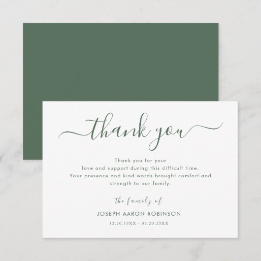 Simple Memorial Funeral Sage Green Merci Note (Devant / Derrière)