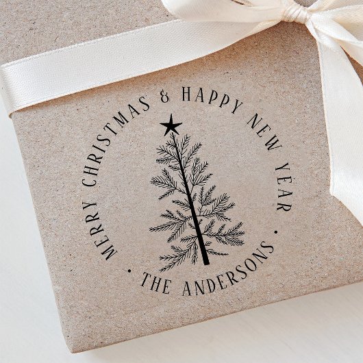 Simple Merry Christmas & Happy New Year Round Rubberstempel