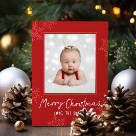 Simple Merry Christmas Script Snowflakes Photo Feestdagenkaart