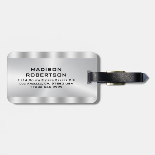 Simple, Metallic Silver Personalized Gry Text Bagagelabel (Achterkant horizontaal)