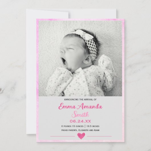 Simple mignon fille Faire-part de naissance (Devant)