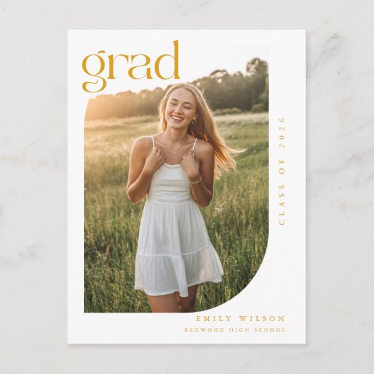 Simple Minimal Arch Photo Gold Script Graduation Briefkaart (Voorkant)