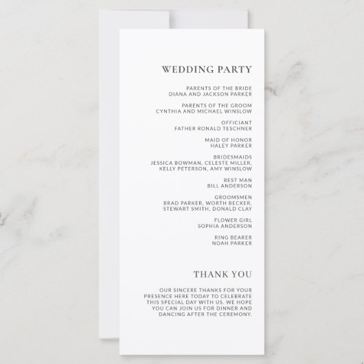 Simple minimal Élégant programme de mariage blanc (Dos)