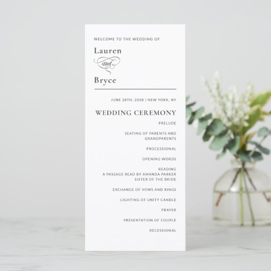Simple minimal Élégant programme de mariage blanc (Debout devant)