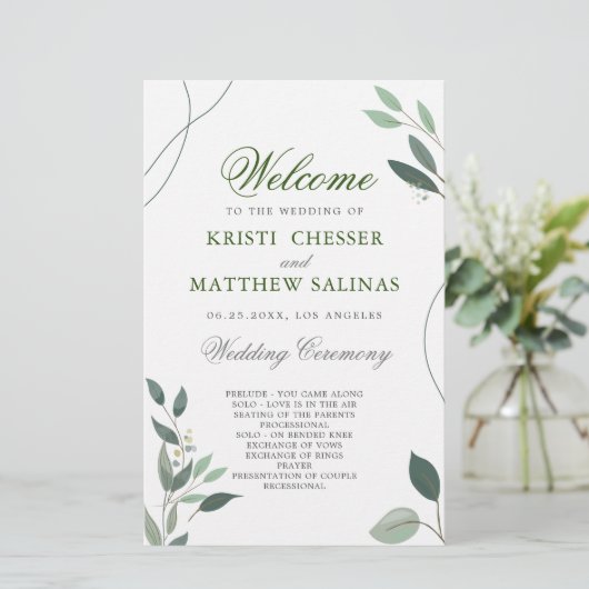 Simple minimal Eucalyptus Programme de mariage ver (Debout devant)