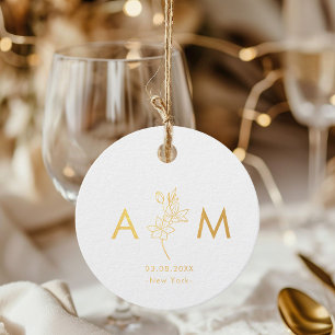 Simple, minimal, fleur, étiquettes de faveur de fe