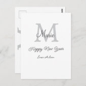 simple minimal happy new year monogram gray name briefkaart (Voorkant / Achterkant)