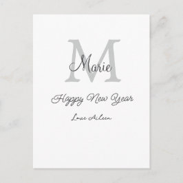 simple minimal happy new year monogram gray name  briefkaart