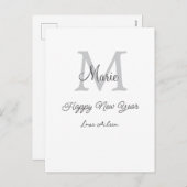 simple minimal happy new year monogram gray name feestdagenkaart (Voorkant / Achterkant)