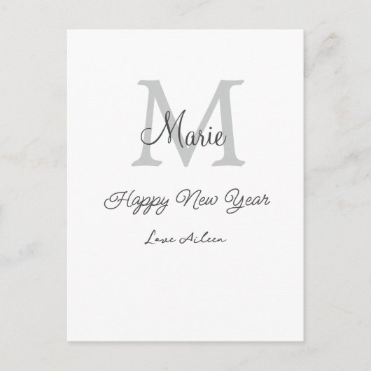simple minimal happy new year monogram gray name feestdagenkaart (Voorkant)