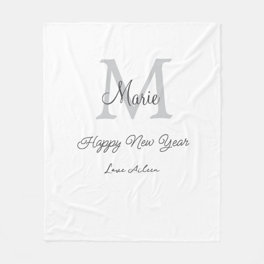 simple minimal happy new year monogram gray name fleece deken (Voorkant)