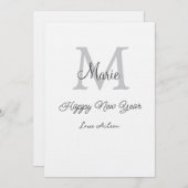 simple minimal happy new year monogram gray name kaart (Voorkant / Achterkant)