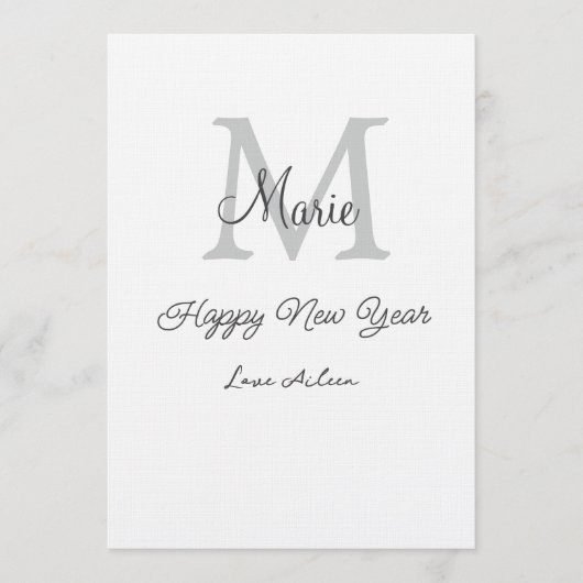 simple minimal happy new year monogram gray name kaart (Voorkant)