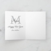 simple minimal happy new year monogram gray name kaart (Binnen)