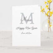 simple minimal happy new year monogram gray name kaart (Gele Bloem)