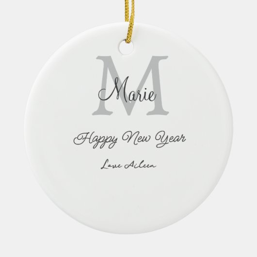 simple minimal happy new year monogram gray name  keramisch ornament (Voorkant)
