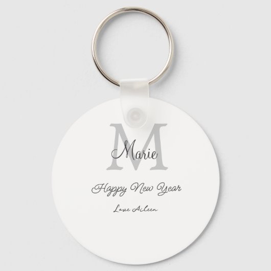 simple minimal happy new year monogram gray name sleutelhanger (Voorkant)