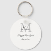 simple minimal happy new year monogram gray name sleutelhanger (Achterkant)