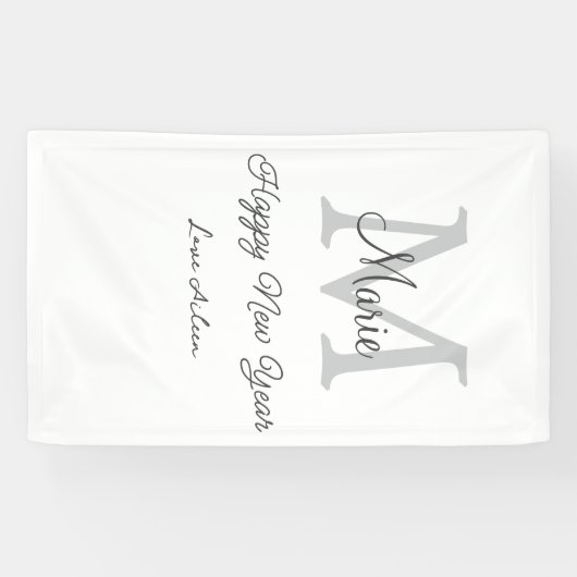 simple minimal happy new year monogram gray name spandoek (Horizontaal)