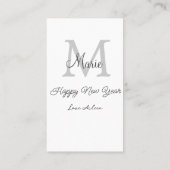 simple minimal happy new year monogram gray name  visitekaartje (Achterkant)